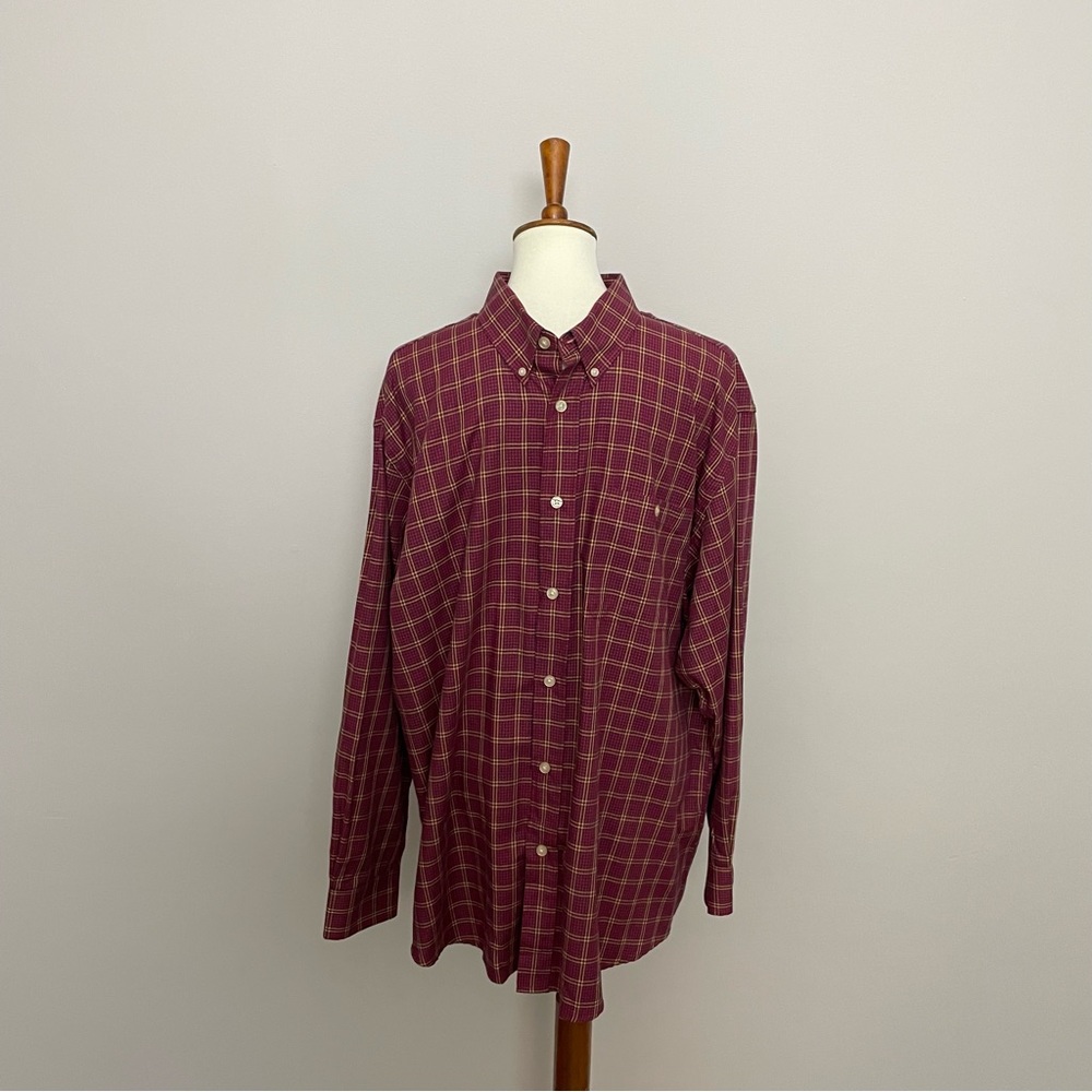 Orvis Shirt Button Front Country Twill Plaid Pocket Soft Cotton Red Blue Orange